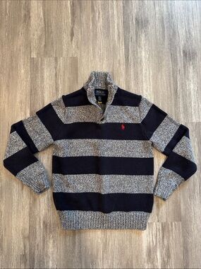 Polo by Ralph Lauren Navy & Gray Striped Half-Zip Sweater